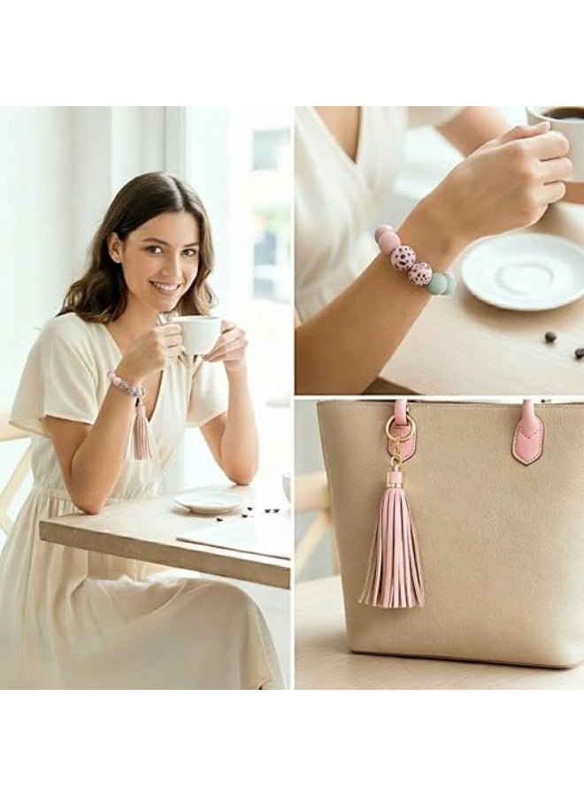 Key Ring Bracelet Car Keychain Holder Wristlet Silicone Women Beaded Bangle Chains - Image 2